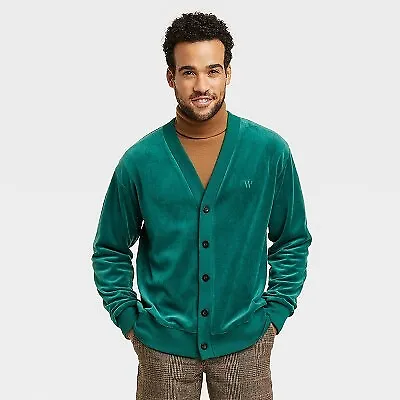 Houston White Adult Velour Cardigan Sweater - Green S • $11.99