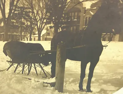$7.99 • Buy Antique Vtg RPPC Photo Horse Drawn Sleigh Blanket Winter Snow Town City #28