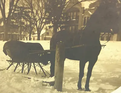 Antique Vtg RPPC Photo Horse Drawn Sleigh Blanket Winter Snow Town City #28 • $7.99