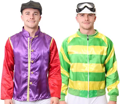 Jockey Costume 2 Piece Set Mens Horse Racing Fancy Dress Adult Jacket And Cap • £18.99