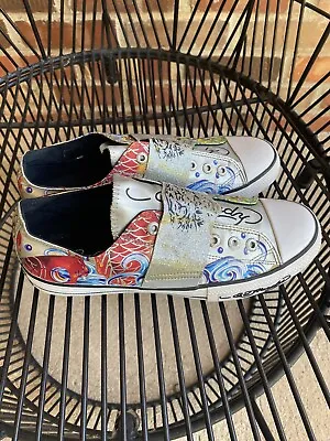 Ed Hardy Women's Slip On Laceless Canvas Shoes Size 9 Multi Graphic Design • $32