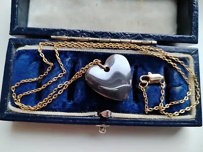 Elegant Polished*hematite Stone*heart Pendant Fine Gold Plated Chain Necklace • £2.50