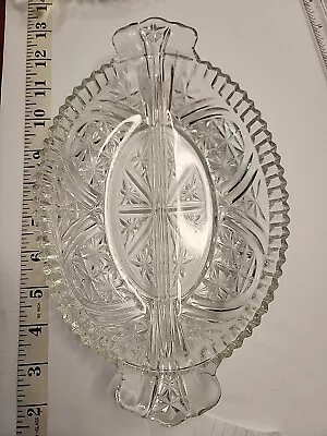 Anchor Hocking Stars And Bars Dish Cut Glass Vintage Plate With Divided Sections • $12