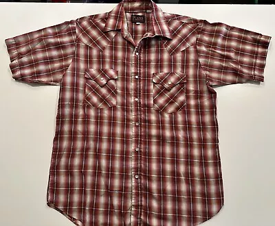 Vintage PLAINS Western Wear Shirt Cowboy Red Plaid Pearl Snap Mens Medium • $12.99