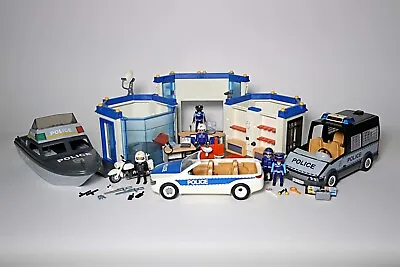 Playmobil Police Bundle Set (1) With Station 4263 / 4264 Car 5184 Van 6043 Boat • £29.99