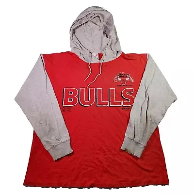 VTG Distressed 90’s CHICAGO BULLS Hoodie Hooded Shirt Mens Sz Large Artex • $19.74