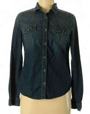 Denim Dark Wash Blue Long Sleeve Button Up Shirt Cotton Womens Medium Mossimo • $23.77