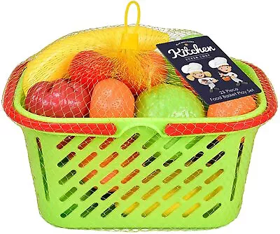 £11.99 • Buy 23Pc Plastic Fruit Veg Shopping Basket And Handles Pretend Food Role Play Toy