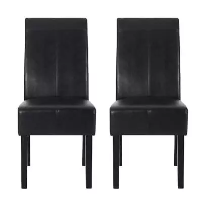 Noble House Dining Chair 39.75  Midnight Black Faux Leather Finish (Set Of 2) • $175.33