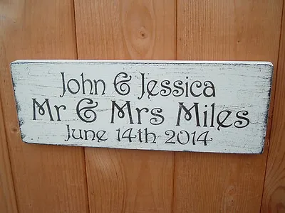 Rustic Wedding Mr & Mrs Signs Personalised Names And Date Shabby & Chic Plaque • £7.49