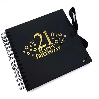 Personalised 21st Birthday Black Scrapbook Guest Book Or Photo Album With Gold • £14.99