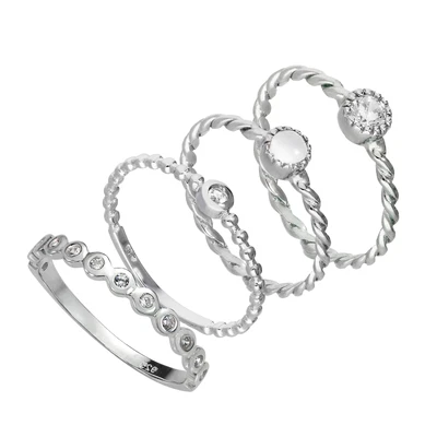 £43 • Buy Sterling Silver Clear Twisted & Beaded CZ Stacking Rings Set Patterned Stacking