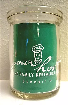 Your Host Family Restaurant Logoed Carryout Glass Coffee Cup Jar Old Store Stock • $19.99