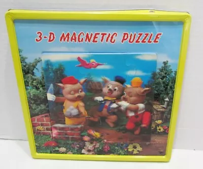 3 Little Pigs Vintage 3-d Lenticular Magnetic Picture Puzzle Tin Made In Japan • $11.99