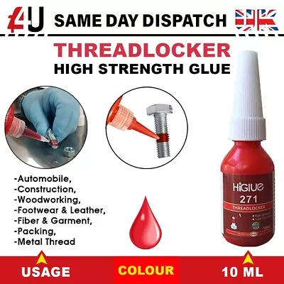 271 High Strength ( 10ml) Red Thread Locking Adhesive Nut Bolt Screw Glue • £7.50