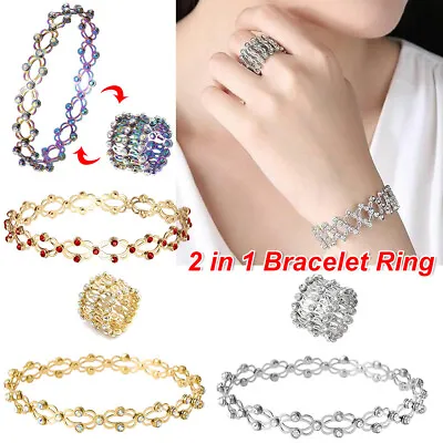 £6.59 • Buy 2 In 1 Zircon Multilayer Twist Adjustable Magnetic Therapy Magic Bracelet Ring
