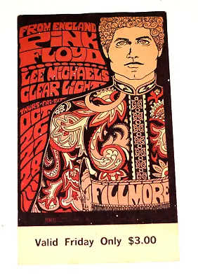 Pink Floyd (With Syd Barrett) - Filmore Used Concert Ticket Friday Nov 27th 1967 • $180