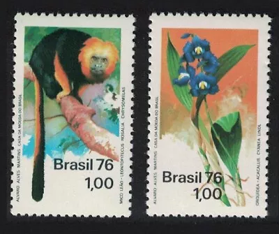 Brazil Tamarin Monkey Orchid Nature Protection 2v 1976 MNH SG#1589-1590 • $1.52