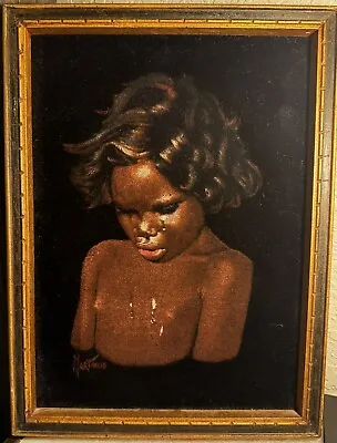 Vintage Martinus Aboriginal Crying Child Portrait Painting On Velvet Signed • $30