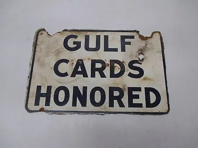 Vtg Porcelain Double 2 Sided Gulf Cards Honored Sign Oil Gas Station 18  • $199.95