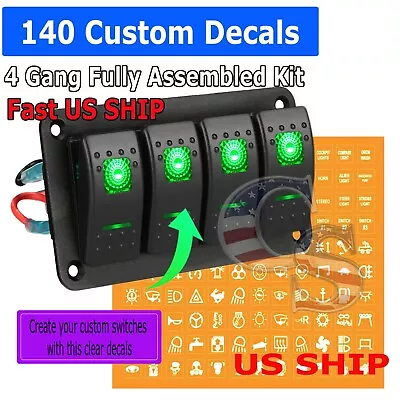 4 Gang Green LED Waterproof Rocker Switch Panel Breakers Car Marine Boat RV 12V • $19.95