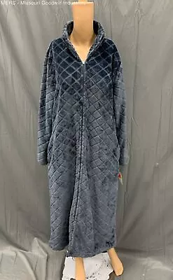 Miss Elaine Women Blue Gray Full Zip Up Plush Fleece Robe - Size M • $14.99