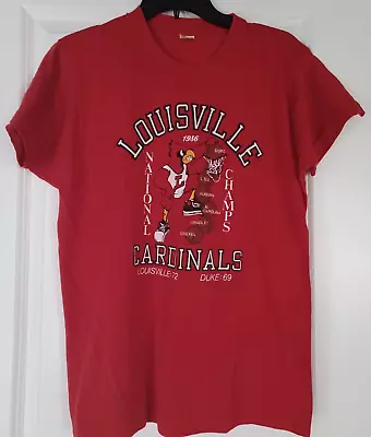 Vintage 1986 LOUISVILLE CARDINALS BASKETBALL NATIONAL CHAMPS T-Shirt Large USA • $29.99