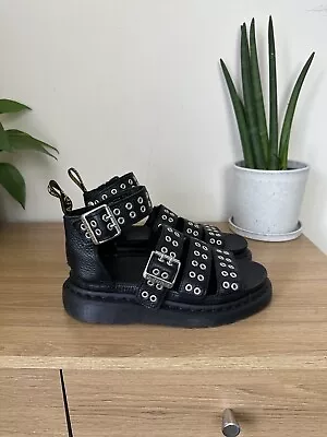 Dr Martens Clarissa Hardware Black Leather Sandals Silver Eye UK 4 EU 37 US L 6 • £70