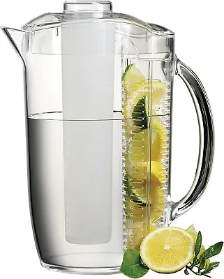 Acrylic Pitcher Fruit Iced Infusion Jug Natural Infused Water Infusion Rod 2L • £35.99