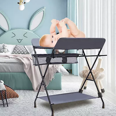 Folding Baby Changing Table Infant Diaper Station Nursery Organizer W/ Storage • £40.08