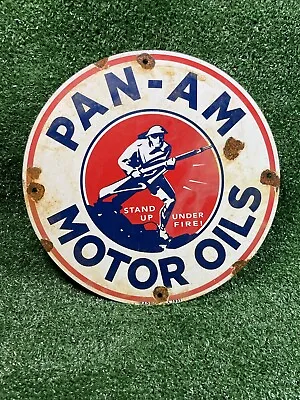 Vintage 1931 Pan-am Porcelain Sign Military War Panama 12 Gas Motor Oil Service • $214