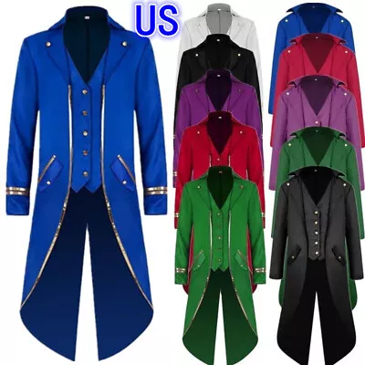 US Men's Steampunk Tailcoat Halloween Costumes Medieval Victorian JacketParty  • $10.51