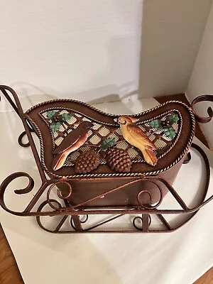 VINTAGE/Unusual/Xmas Metal SLEIGH/ Bird Accents/ • $37.75