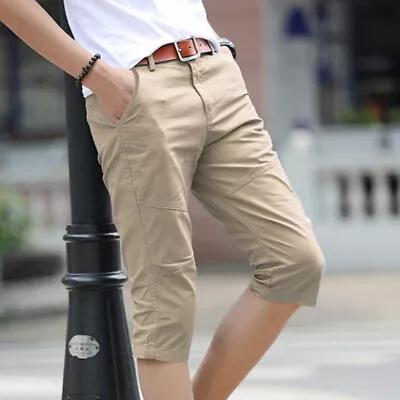 Mens Below Knee Cargo Shorts Slim Fit 3/4 Length Pants Summer Beach Casual Short • $29.98