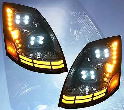 QSC Full LED Black Headlights Dual-Color Sequential Lighting For Volvo VNL 04-17 • $668.85