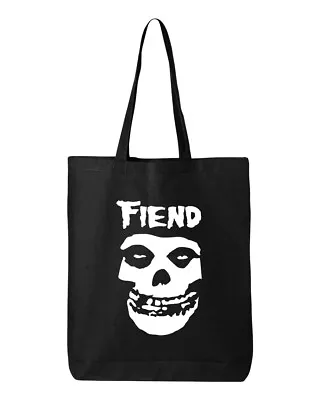 Misfits Fiend Punk Cotton Canvas Reusable Shopping Bag 27L Black Tote • $26.95