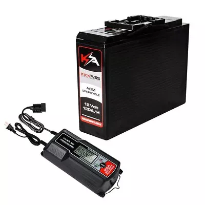 KickAss 12V 120Ah Slimline Deep Cycle AGM Battery With 22AMP Charger • $379.95