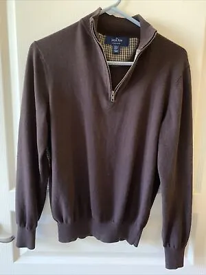 The Savile Row London Mens Sweater Brown With Tweed Elbow Patches  Mens Sm Zip • $20