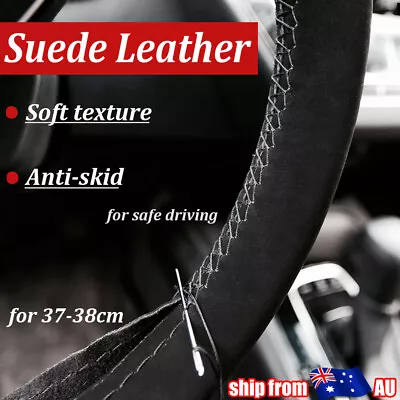 37-38cm Suede Leather DIY Car Steering Wheel Cover Wear-resistant Anti-slip Soft • $17.11