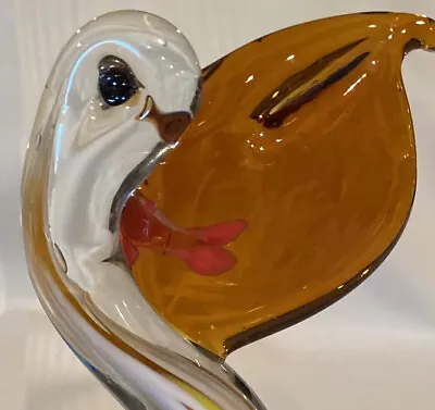 Murano Style Hand Blown Art Glass Pelican. Swallowing A Fish !! • $18