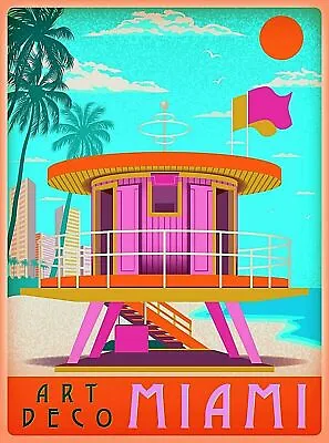 $9.99 • Buy Art Deco Miami Beach Florida Sunny Day Retro Travel Wall Decor Art Poster Print