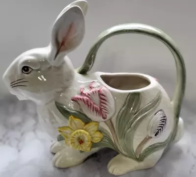 Vintage Fitz And Floyd Spring Floral Bunny Rabbit 22 Oz Pitcher Planter Easter • $29.99