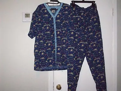 Nicole Miller 2 Piece Loungewear Set Size Large XL Navy Blue RX Designs • $24.50