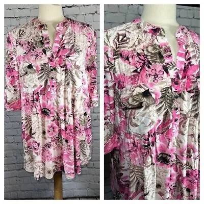 Cocomo Woman Size 2X Artsy Floral Colorful Roll Tab Sleeve Popover Tunic NEW • $29.99