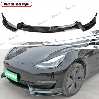 For Tesla Model 3 2017-2023 Front Bumper Lip Spoiler Splitter Carbon Style ABS • $128.99