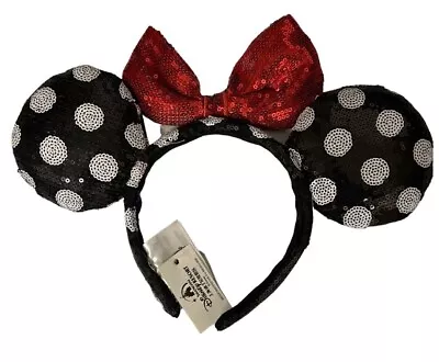 Disney Parks Minnie Mouse Ears Bow Red/Black Headband US Free Fast Shipping • $13.49