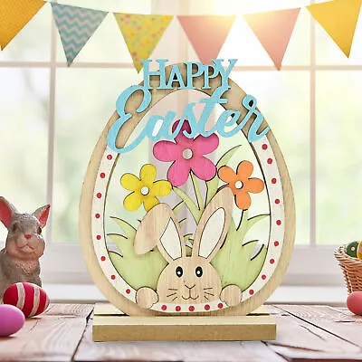 1Pcs Easter Happy Ornaments For Bunny Decor Wooden Egg Vintage Ornament NEW • $19.47