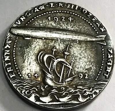 $150 • Buy Germany - Karl Goetz Silver Medal - Zeppelin/Columbus - Kienast 321 - 1924