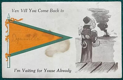 Dyersville Iowa IA 1912 Greetings Dutch Postcard Pennant Stamped Clogs Comical • $12.99