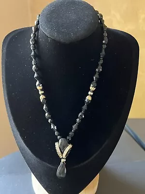 Miriam Haskell  Necklace Signed Black Glass And Rhinestone • $325